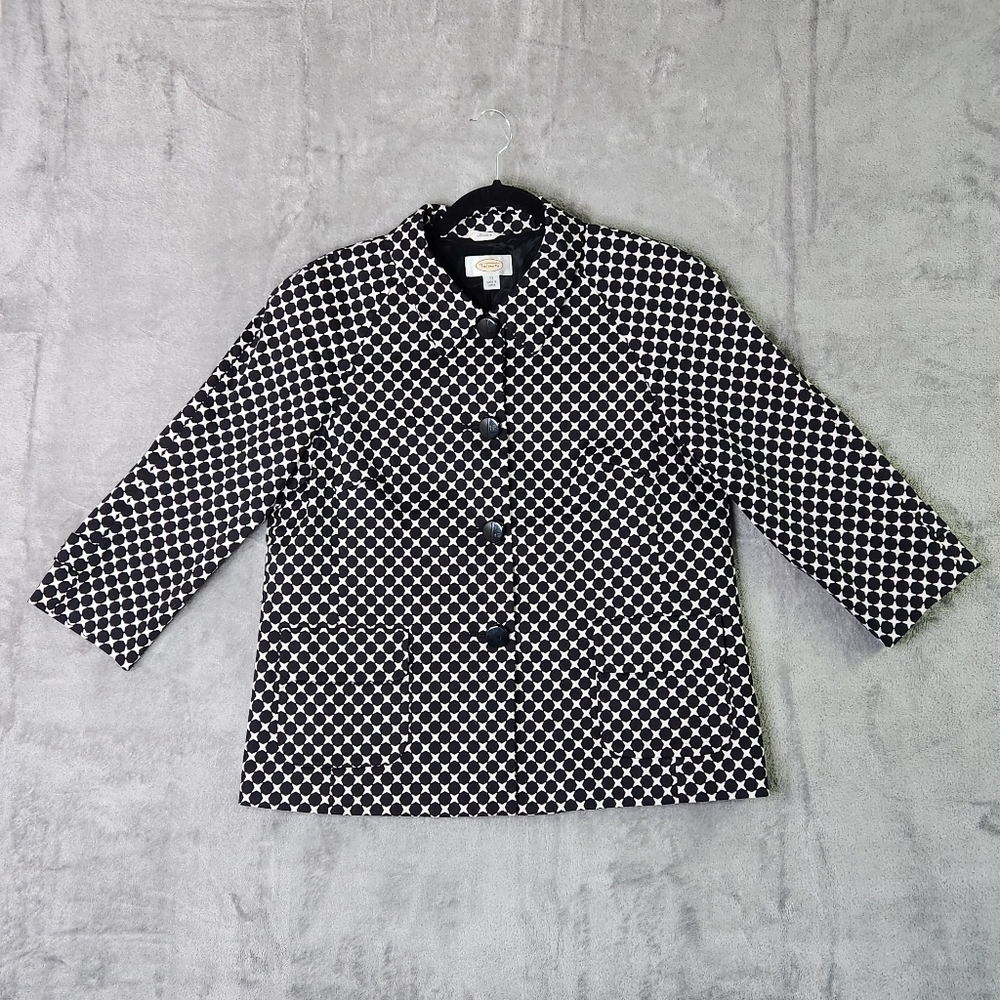 Talbots Blazer Coat Womens 10 Black White Geometric Pattern Hexagons & Stars